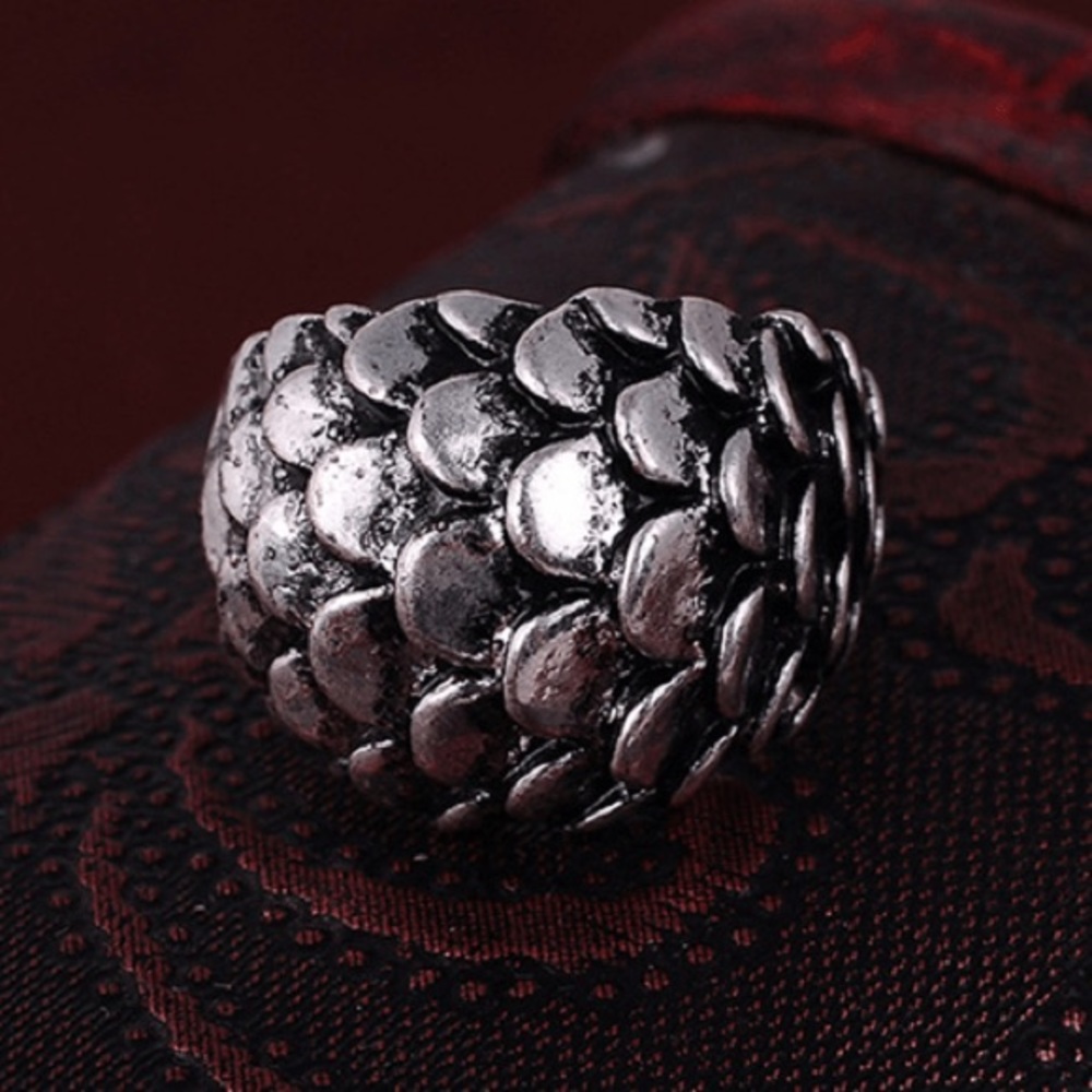 Dragon Scale Ring Silver Tone Metal